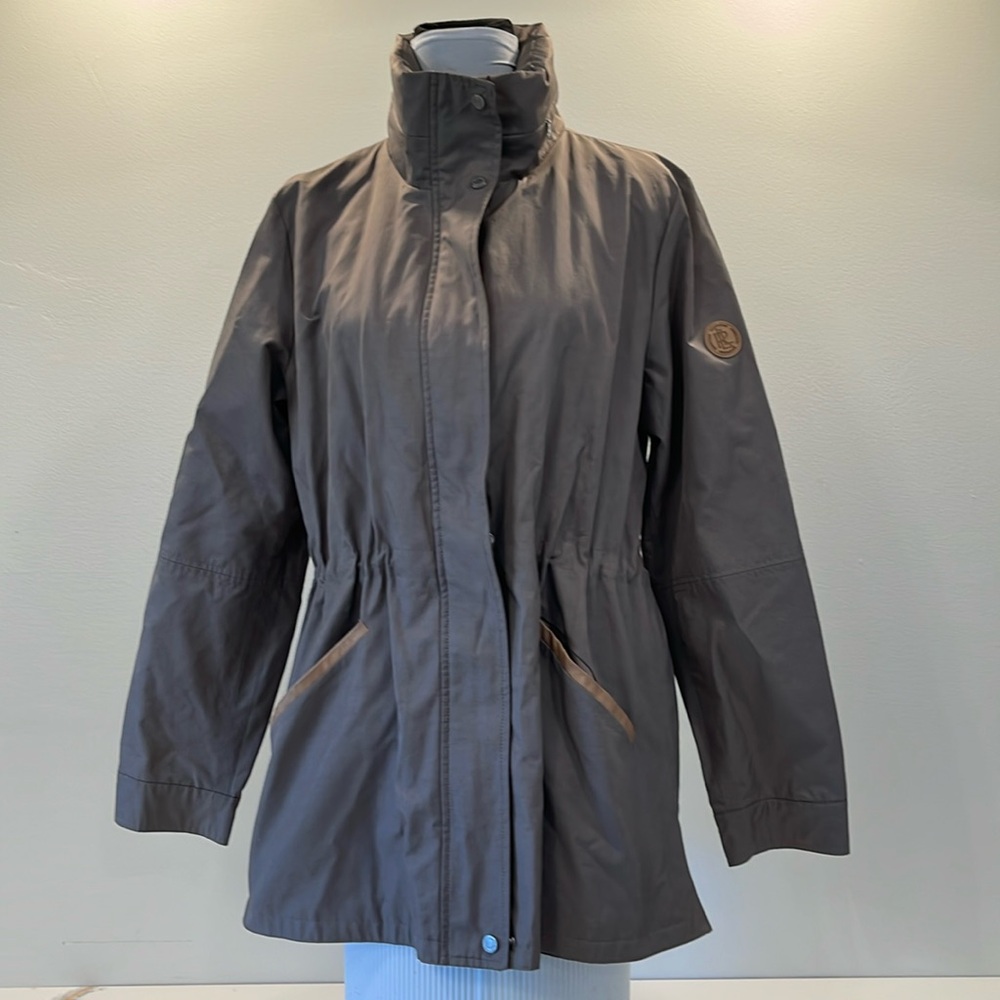 Lauren Ralph Lauren taupe utility jacket adjustable bungee  waist hidden hood